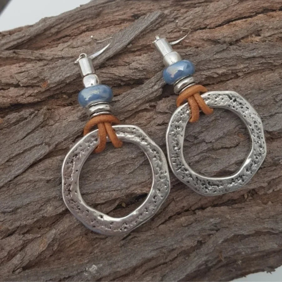 Antique Boho Silver Circle Earrings