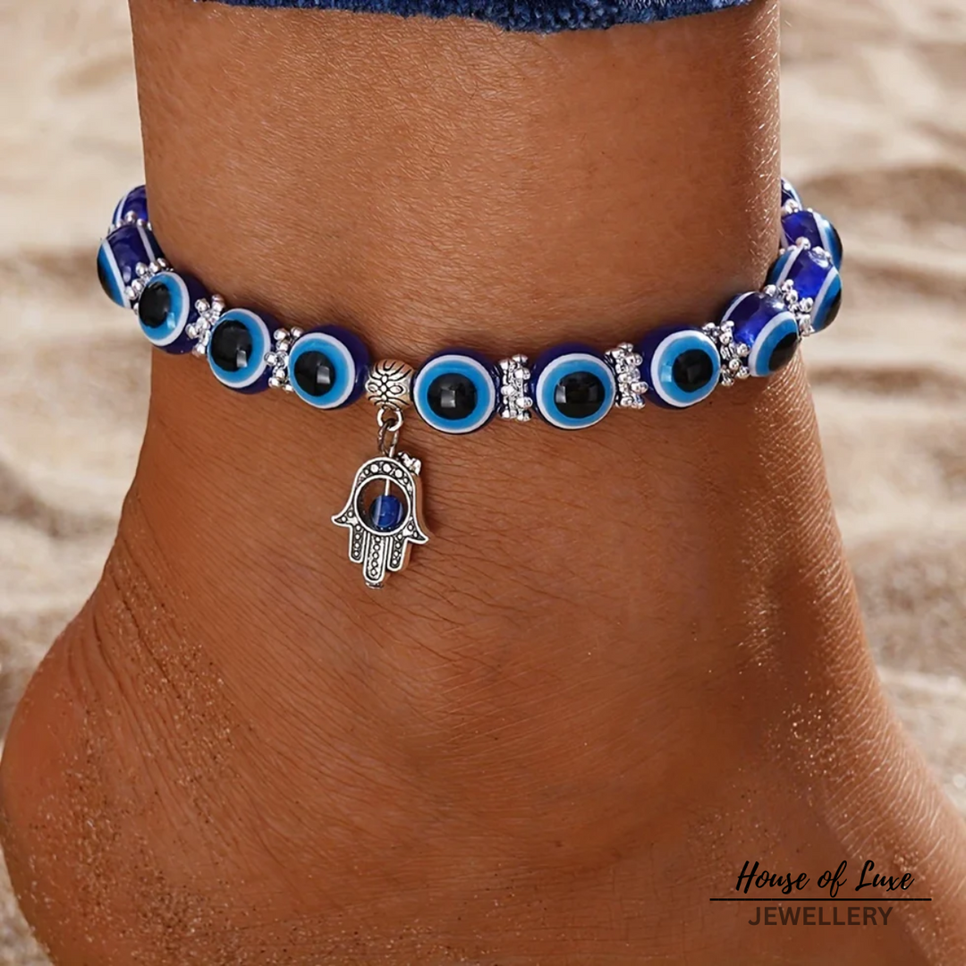 Blue Crystal Silver Ankle Bracelet
