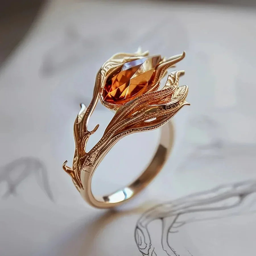 Golden Flame Crystal Ring