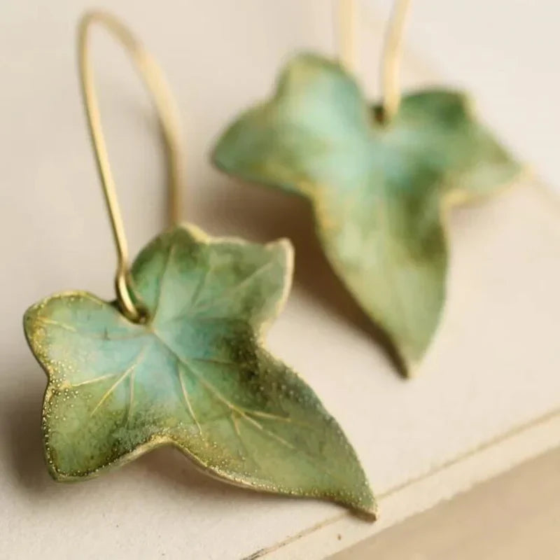 Antique Green Leaf Earrings