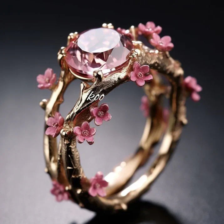 Elegant Crystal Pink Flower Ring