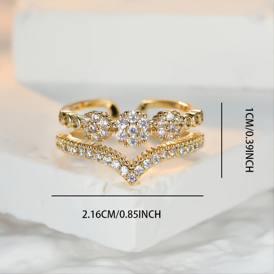 Luxurious Double V-Cut Zirconia Inlaid Ring