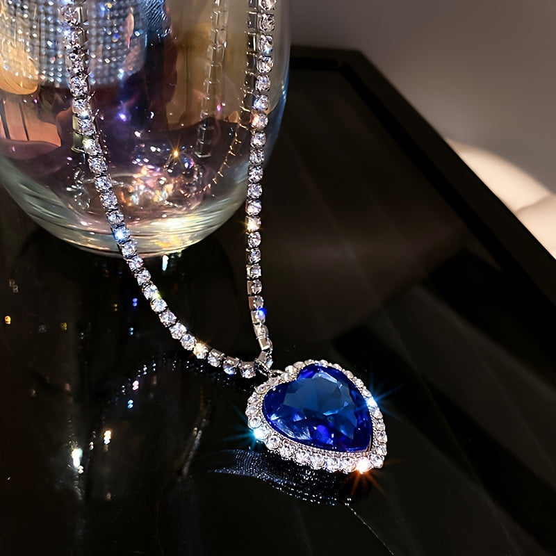 Ocean Heart Rhinestone Love Pendant Necklace