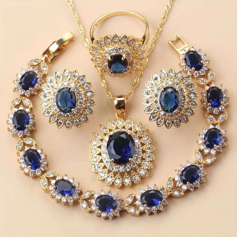 Sunflower Elegance 5pcs Luxury Wedding Jewelry Set