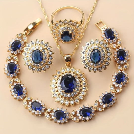 Sunflower Elegance 5pcs Luxury Wedding Jewelry Set