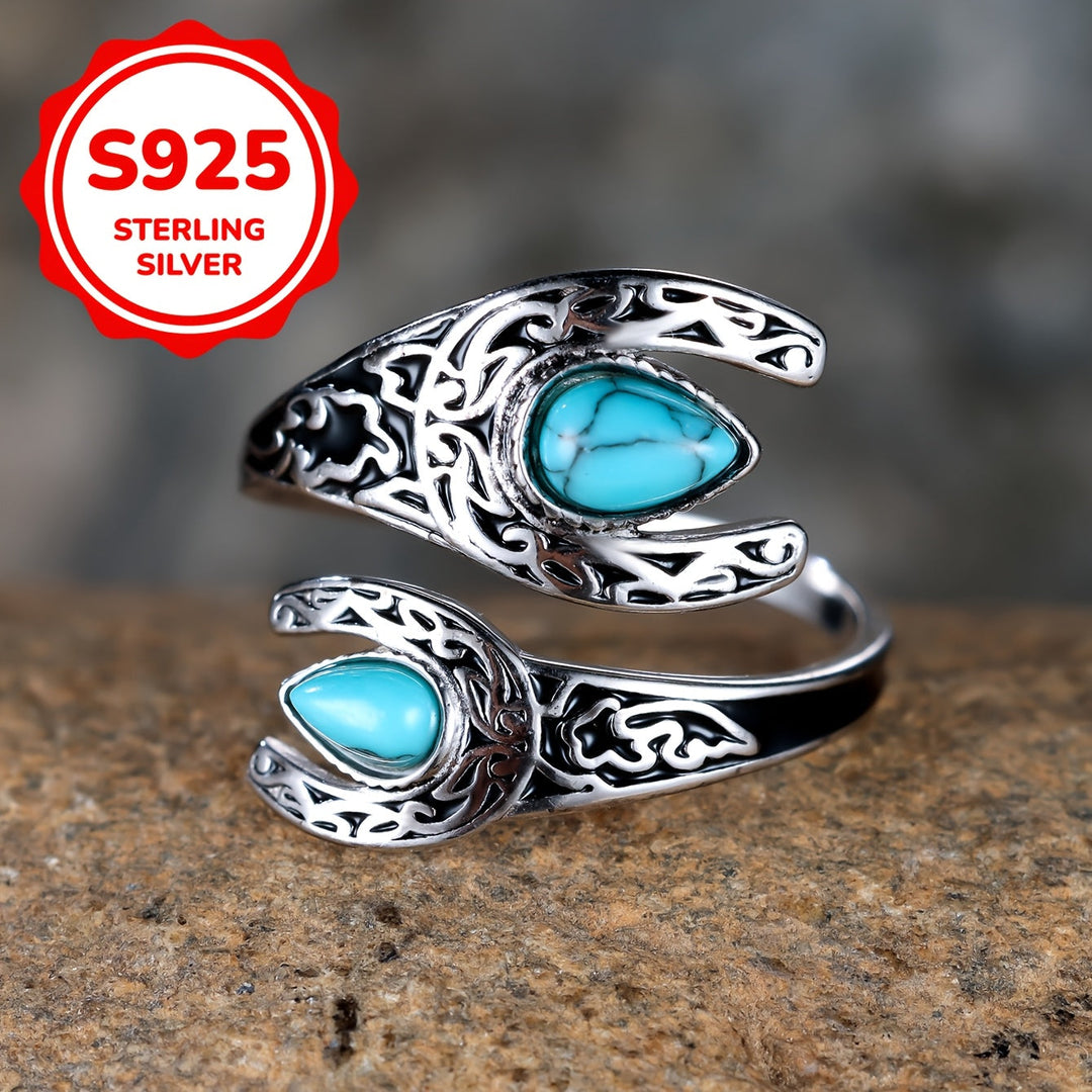 Vintage Turquoise Sterling Silver Spoon Ring