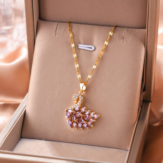 Elegant Swan Zirconia Pendant Necklace