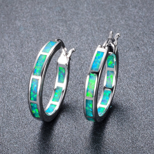 Vintage Boho Opal Hoop Earrings