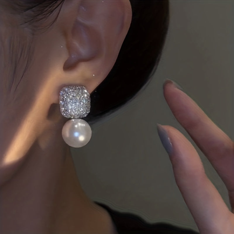 Luxurious Blingbling Square Pendant Earrings
