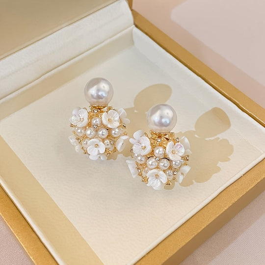 Flower Faux Pearl Ball Earrings