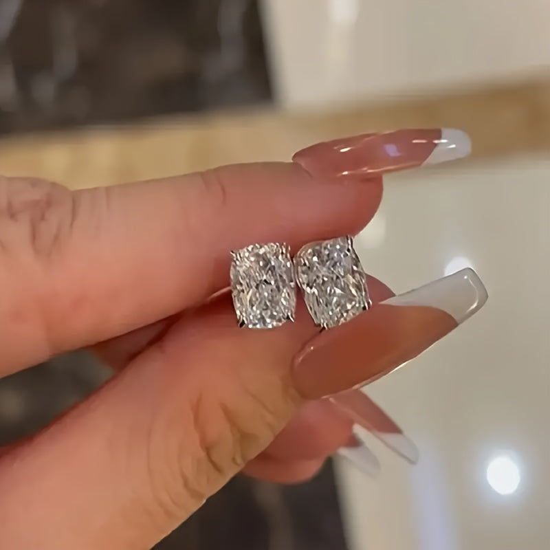 S925 Sterling Silver Square Zirconia Earrings