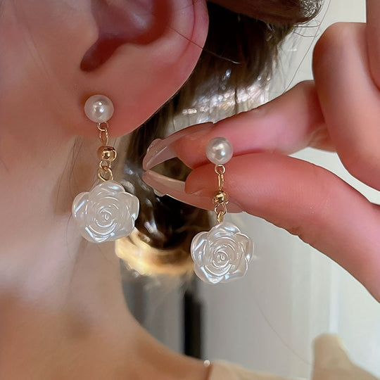 Rose Flower Imitation Pearl Earrings