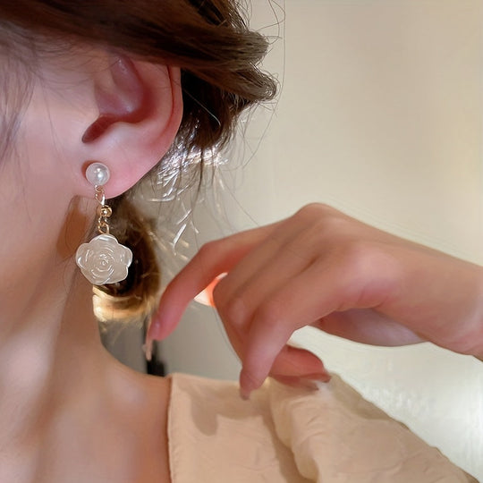 Rose Flower Imitation Pearl Earrings
