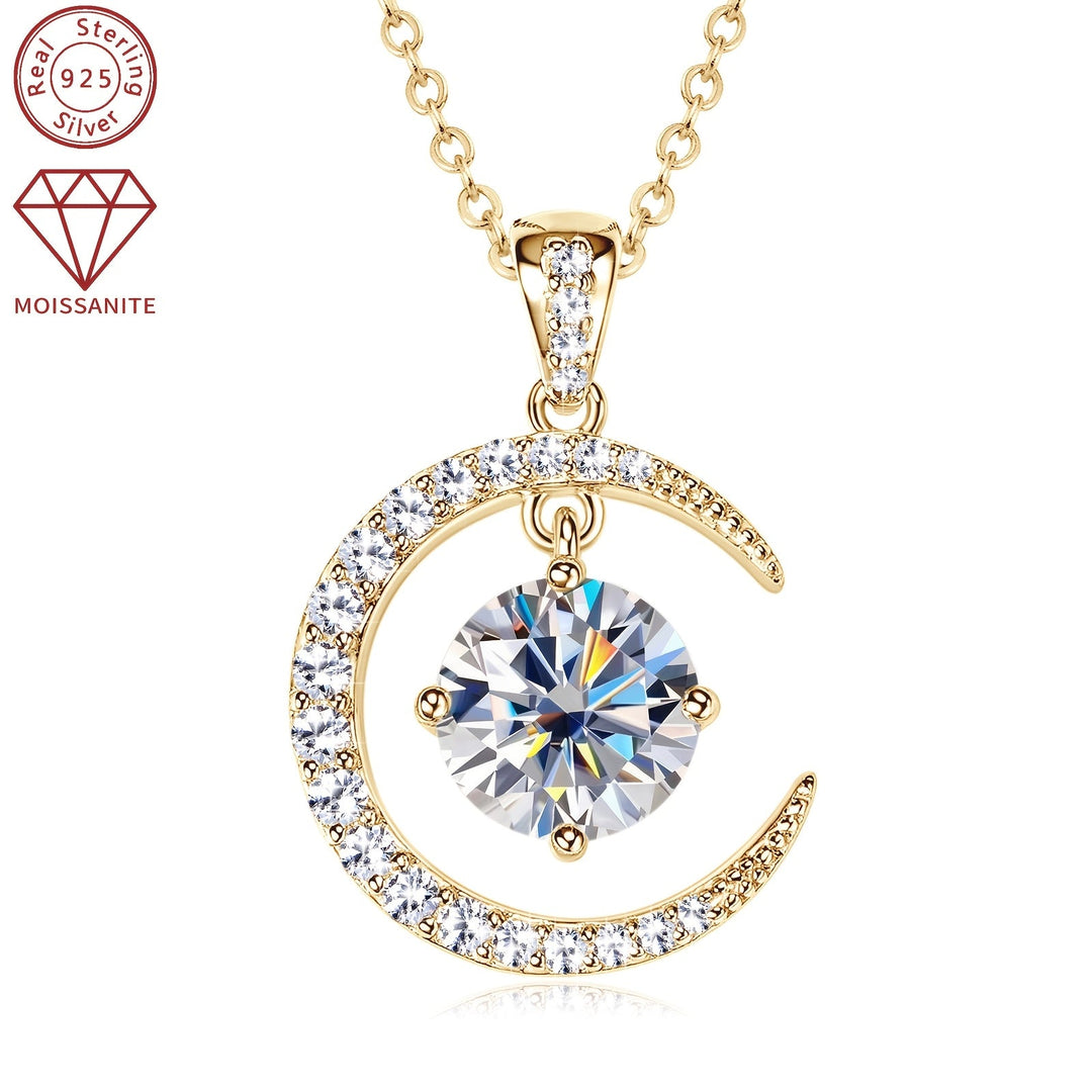 Round Moissanite Moon Sun Pendant Necklace