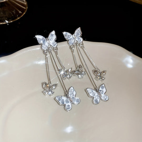 Rhinestone Butterfly Drop Earrings