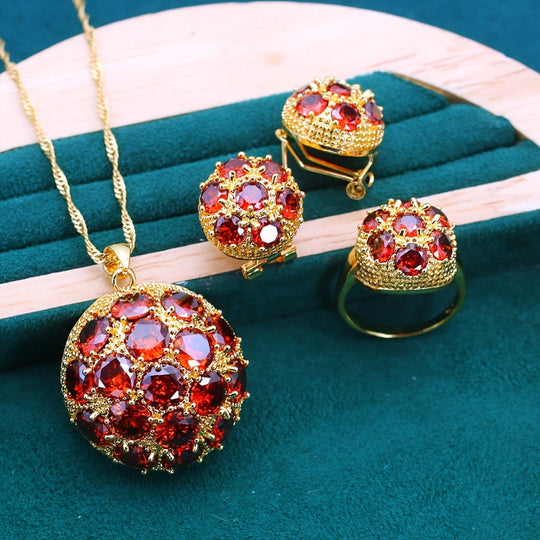 Red Stone Synthetic Zirconia Jewelry Set