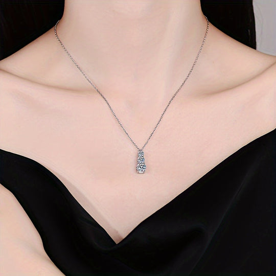 Full Moissanite Pendant Silver Necklace