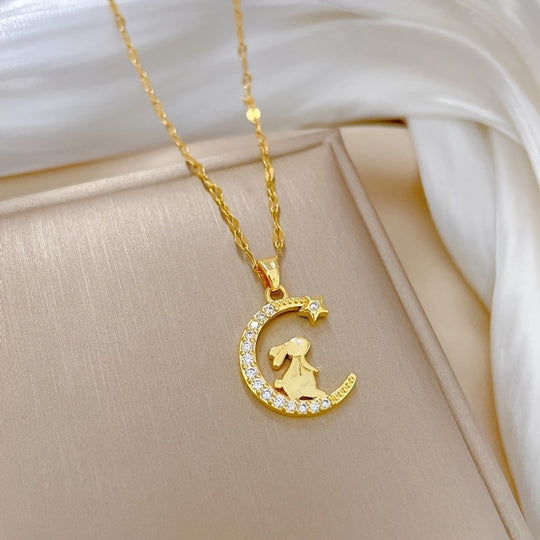 Fashion Cute Rabbit Pendant Necklace with Moon and Stars