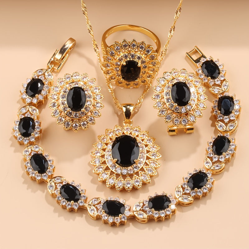 Sunflower Elegance 5pcs Luxury Wedding Jewelry Set