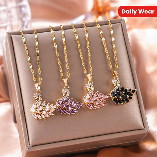 Elegant Swan Zirconia Pendant Necklace