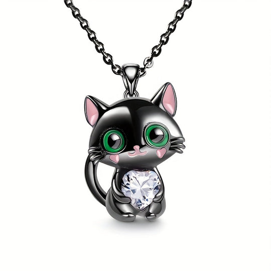 Kitten Hugging Heart Pendant Necklace