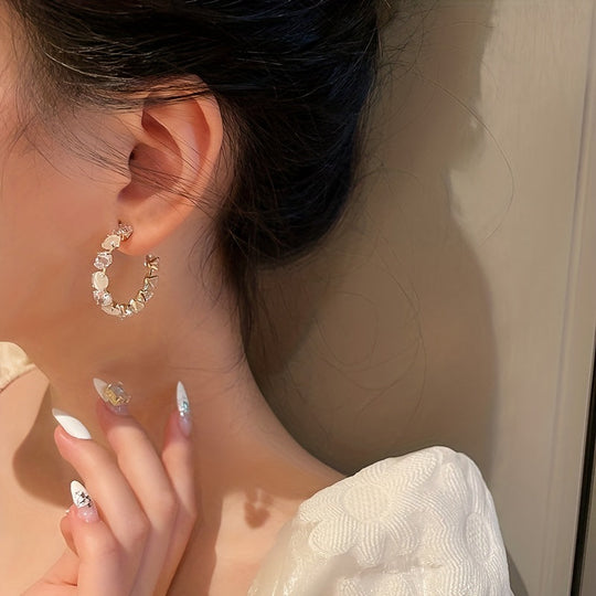 Shiny Rhinestone Decor Hoop Earrings
