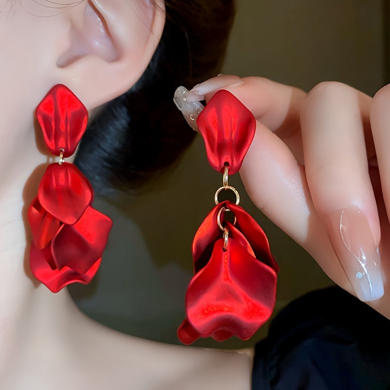Luxury Elegant 925 Silver Matte Petal Tassel Earrings