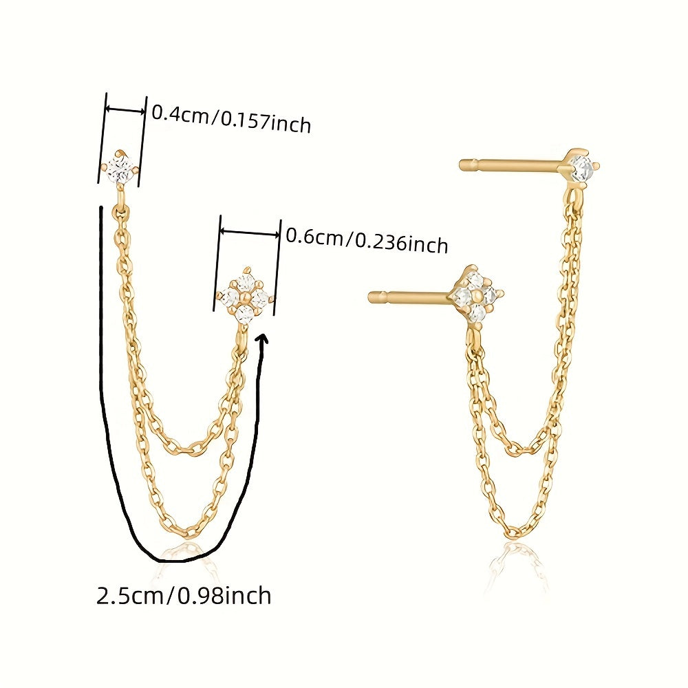 Elegant Double Zirconia Stud Earrings