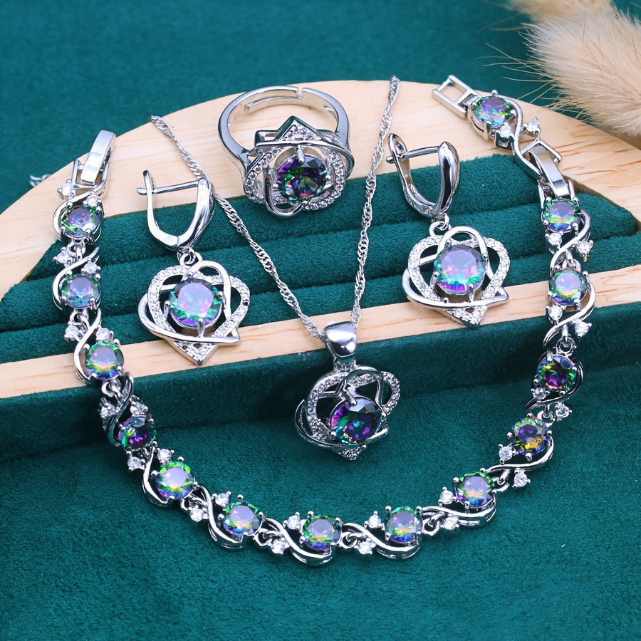 Heart-Shaped Synthetic Zirconia Jewelry Set