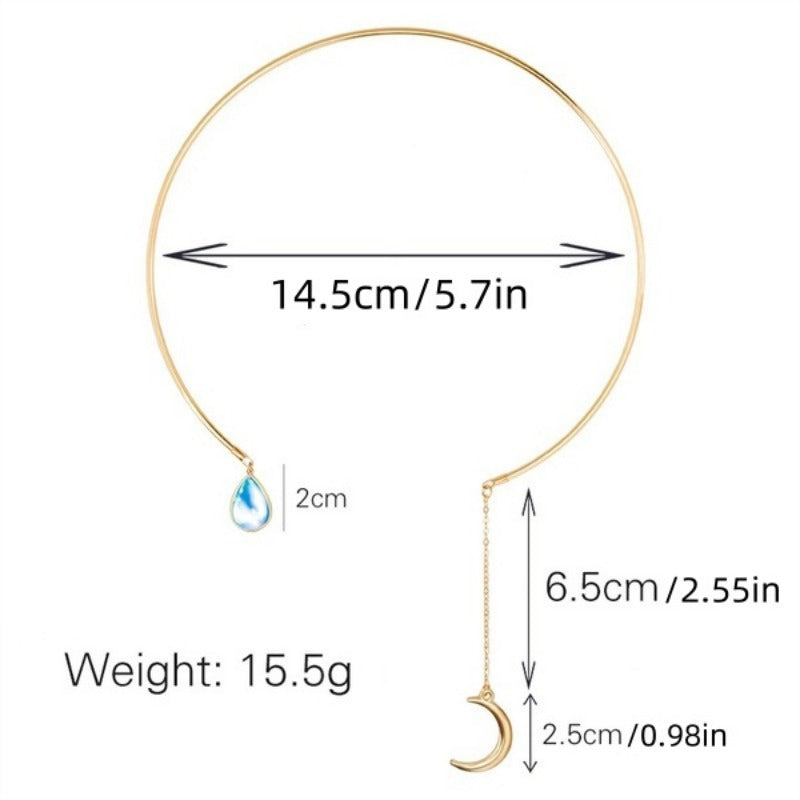 Water Droplet & Moon Pendant Necklace