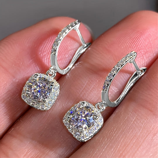 Stylish Square-Shaped Zirconia Drop Earrings