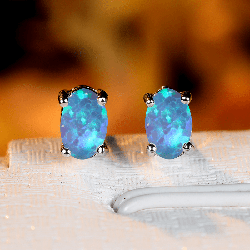 Trendy Oval Opal Stud Earrings