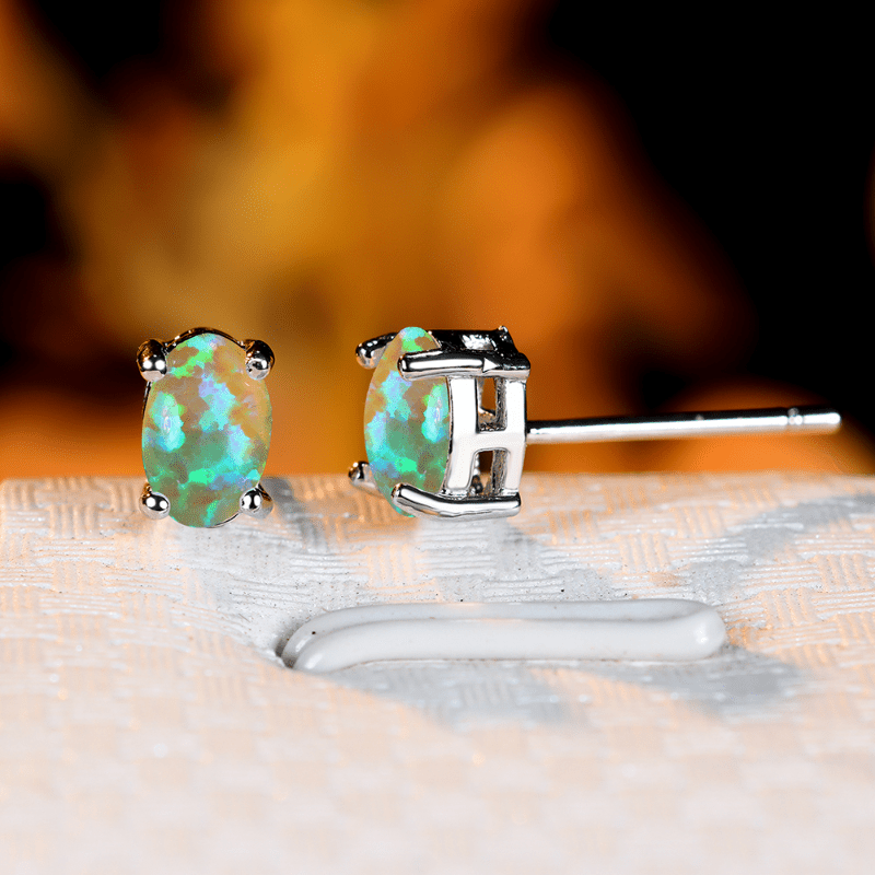 Trendy Oval Opal Stud Earrings