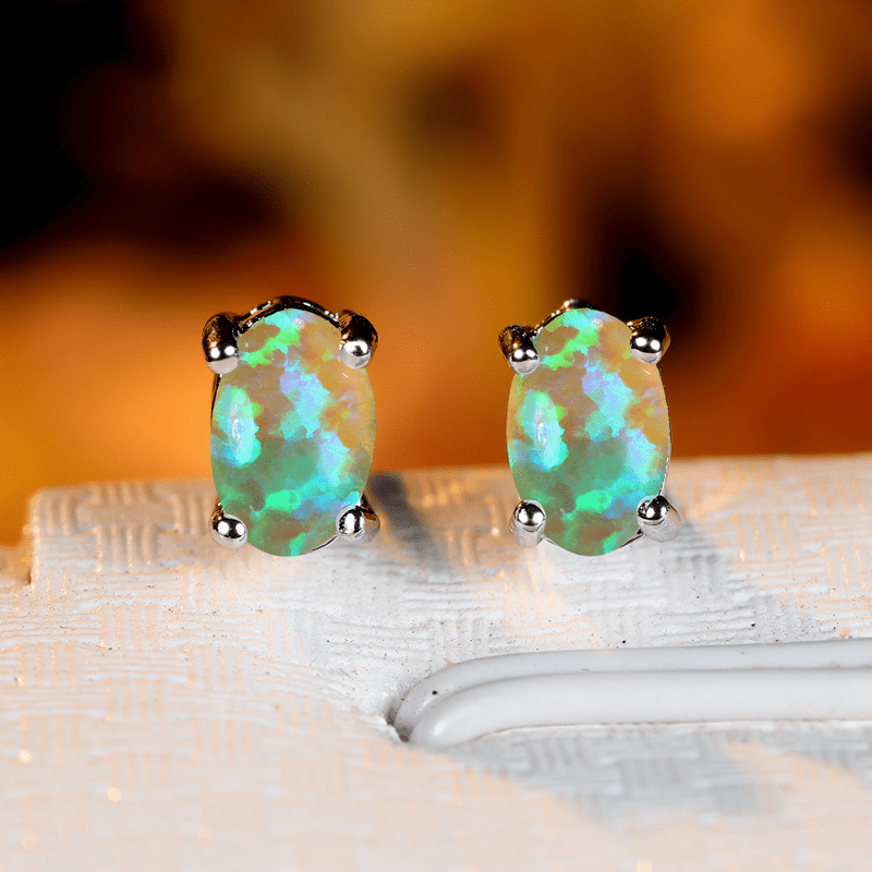 Trendy Oval Opal Stud Earrings
