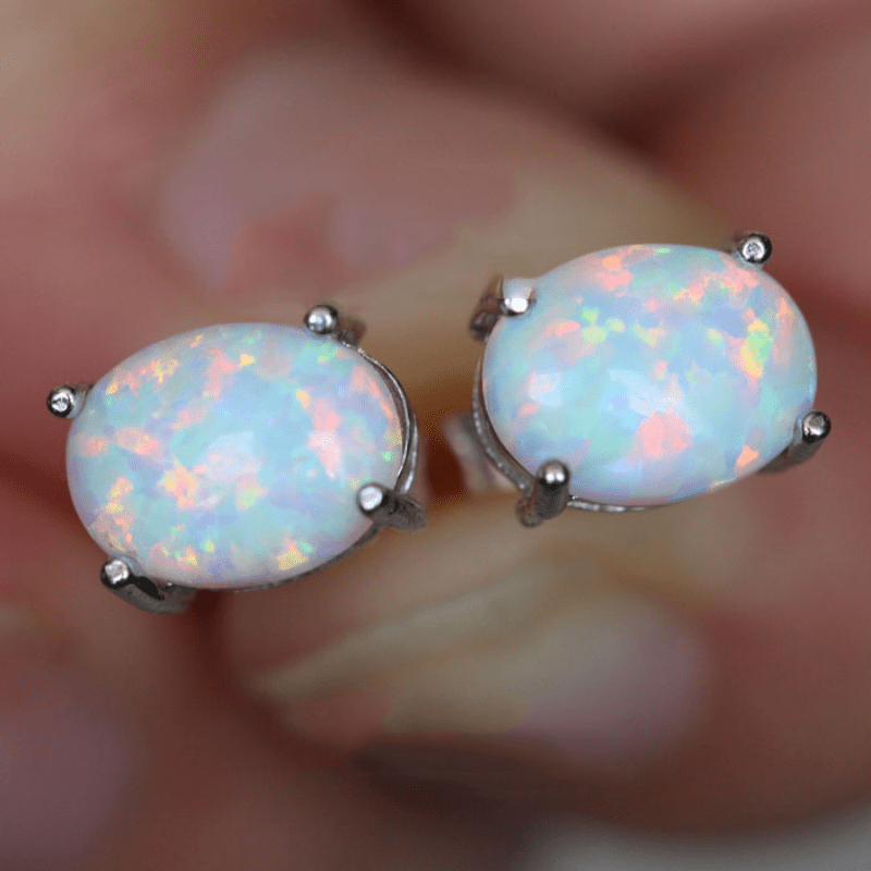 Trendy Oval Opal Stud Earrings