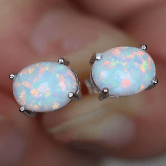 Trendy Oval Opal Stud Earrings