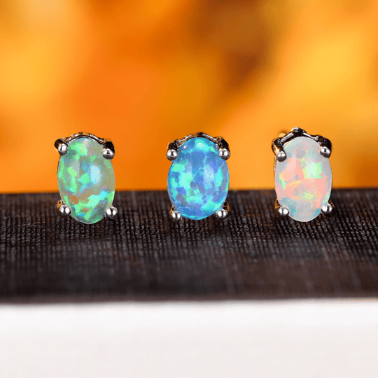 Trendy Oval Opal Stud Earrings