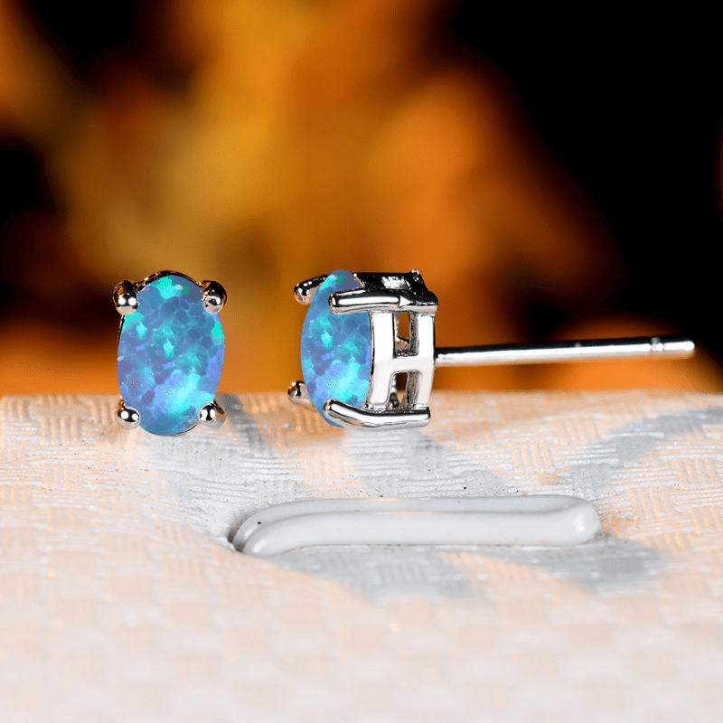 Trendy Oval Opal Stud Earrings