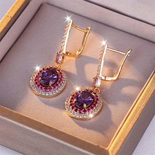 Elegant Purple Zirconia Dangle Earrings