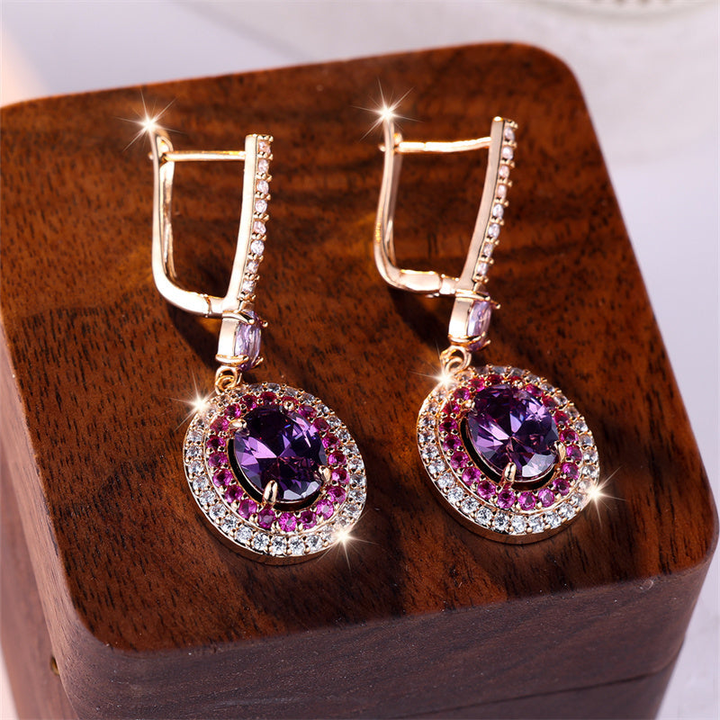 Elegant Purple Zirconia Dangle Earrings