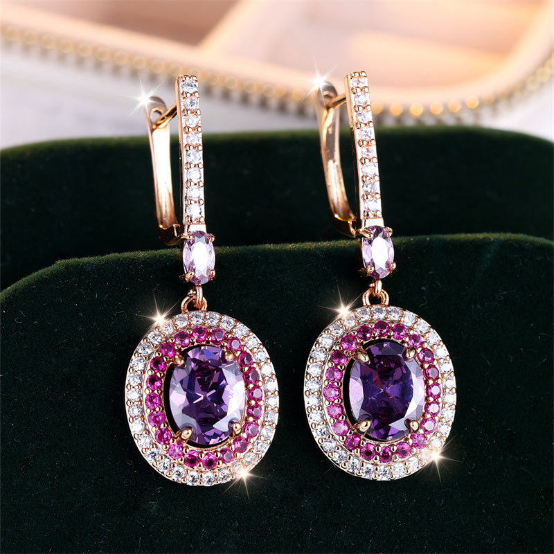 Elegant Purple Zirconia Dangle Earrings