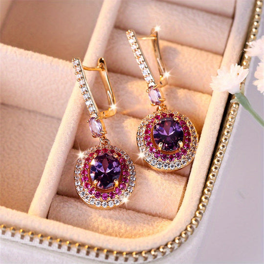 Elegant Purple Zirconia Dangle Earrings