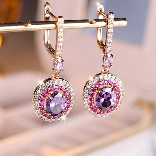 Elegant Purple Zirconia Dangle Earrings