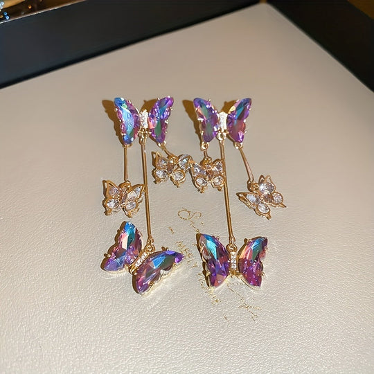 Iridescent Butterfly Tassel Earrings