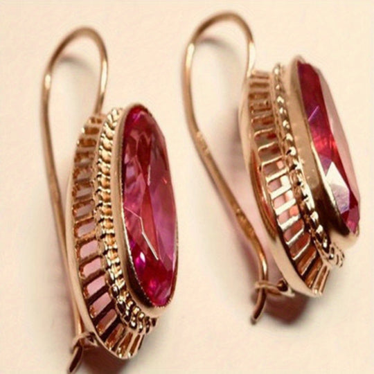 Vintage Oval Red Zirconia Earrings