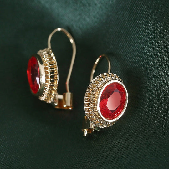 Vintage Oval Red Zirconia Earrings