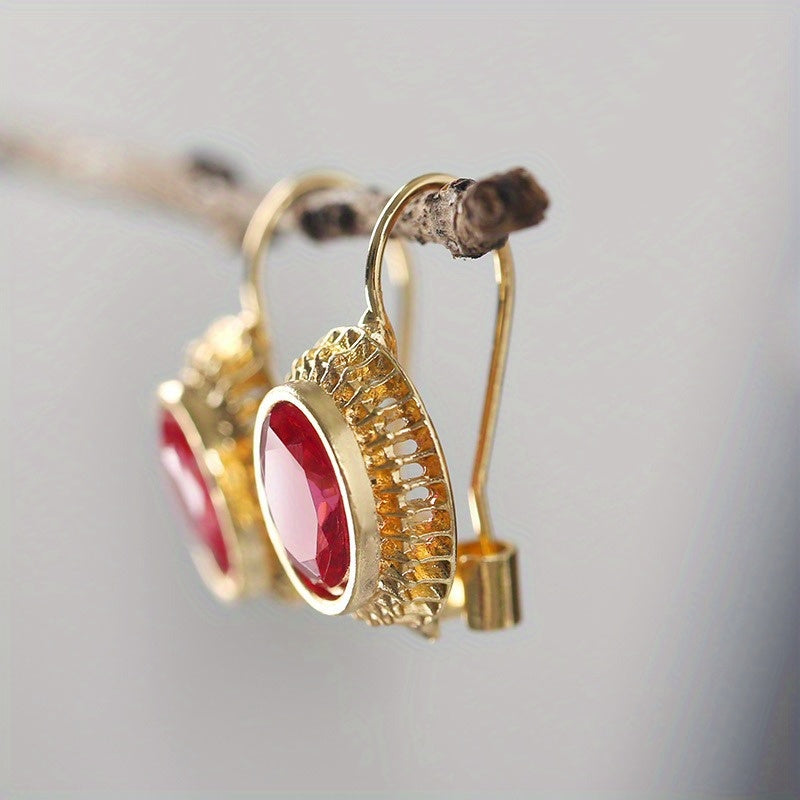 Vintage Oval Red Zirconia Earrings