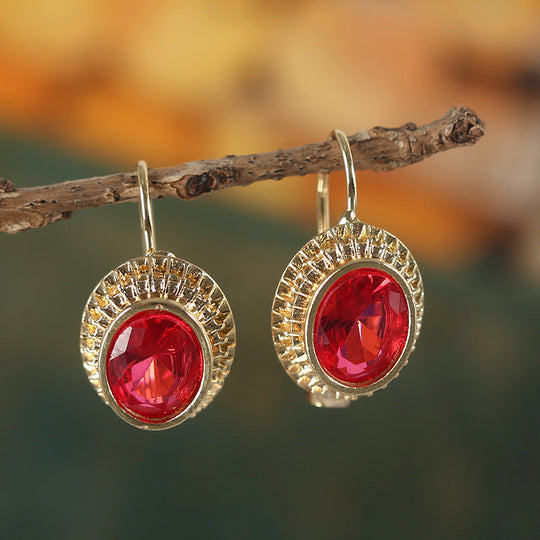 Vintage Oval Red Zirconia Earrings