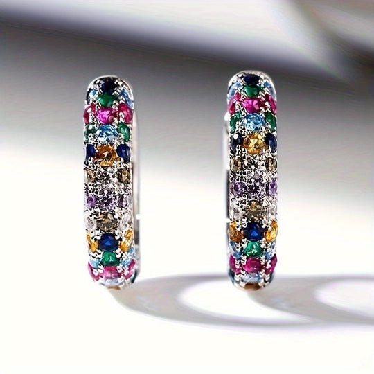 Colorful Cubic Zirconia Hoop Earrings