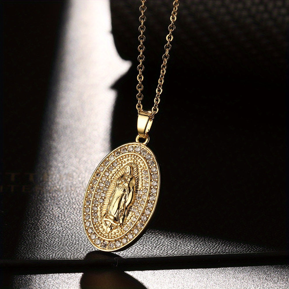 Oval Religious Zirconia Pendant Necklace